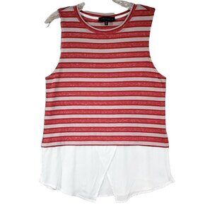 Sanctuary Top Sz XS Sleeveless Striped Layer Stretch Surplice 90s Y2K Red White